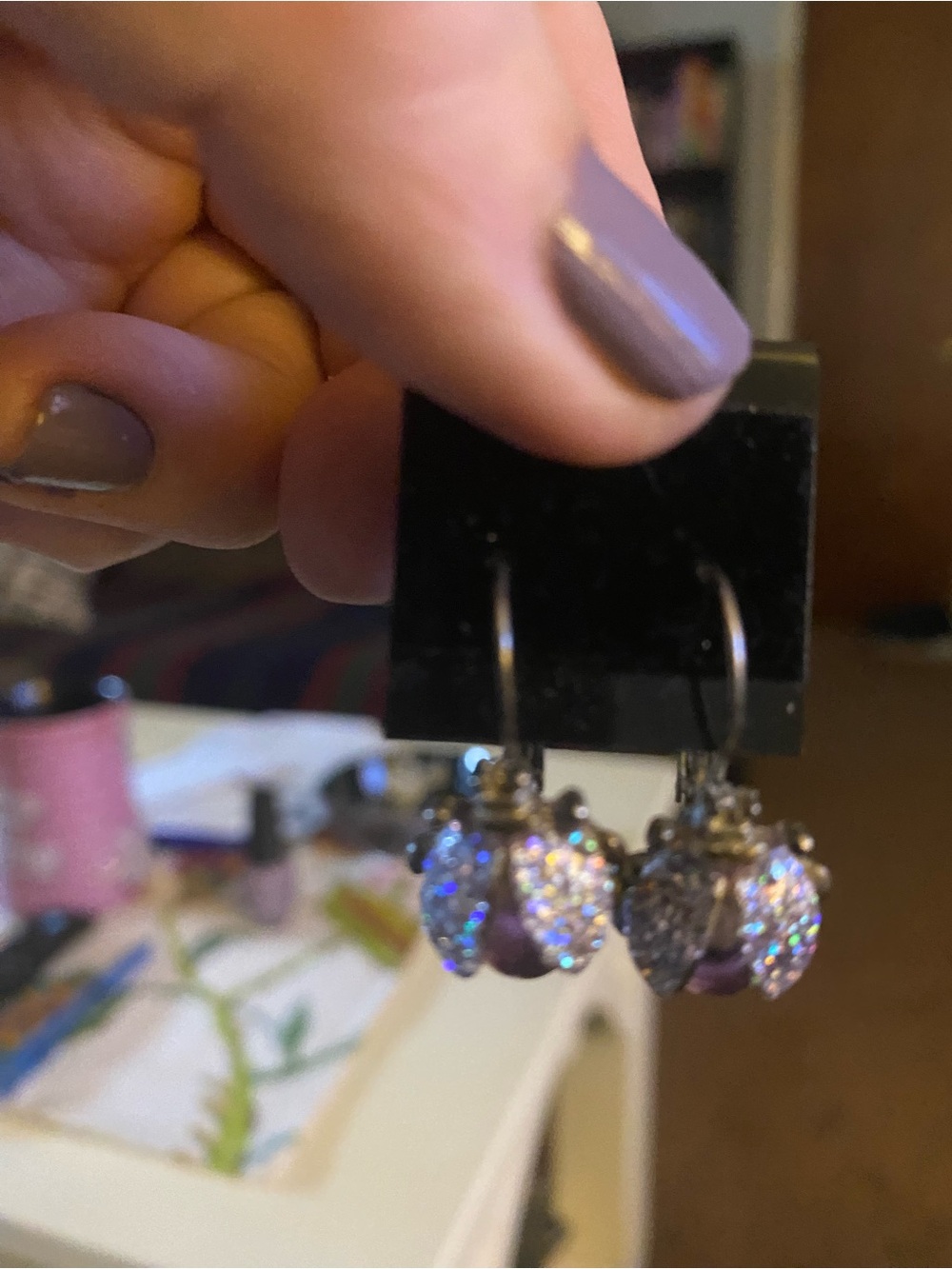 (JE23)Vintage Sparkling Lavender Dangle Ladybug Earrings - Women Jewelry